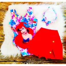Body + Short + tiara (0 a 5 anos) Só hoje! Conjunto Ariel infantil completo