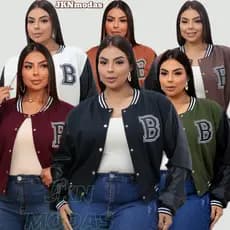 JAQUETA BOMBER Feminina PLUS SIZE  ,, Manga COURO ,Fake Varsity Moda Gringa, CURVE Luxo ,Moletom  ,Americana