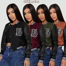 JAQUETA Bomber Feminina Varsity Colegial Americana MANGA COURO  Moda Gringa Inverno Casaco Blogueira