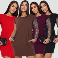 VESTIDO CASUAL Feminino Curto Muscle 100% Algodão COM BOLSOS Funcionais Blusão Casual Verão