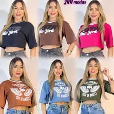 CROPPED oversized feminino 100%  algodão DUAS ESTAMPAS, moda gringa, camiseta colegial americana, cropped gringa.#
