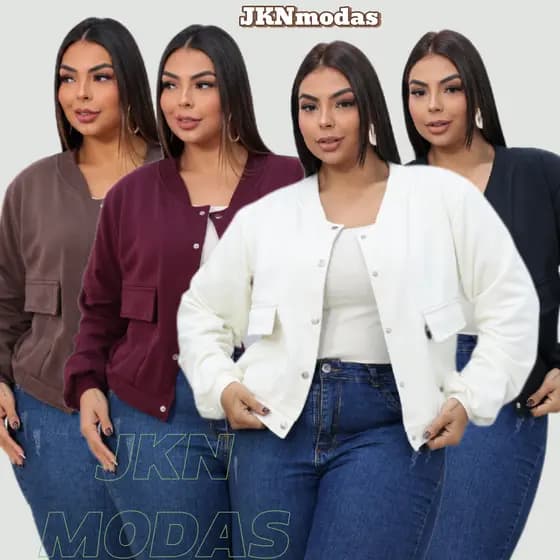 JAQUETA CASUAL, Feminina ,PLUS SIZE CARGO, Moletom Com BOLSO Manga Caída Blogueira Inverno, moda casual  ,tendência 2026