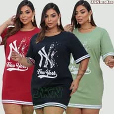 VESTIDO Camisetão feminino CURTO PLUS SIZE NY algodão 100%CURVE CURVY manga curta Camisão Feminino moda gringa