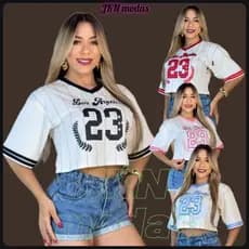 CROPPED oversized feminino  LISTRADO 100% Algodão Los Angeles  , Estilo Estreetwear moda gringa,  blogueira Tendência