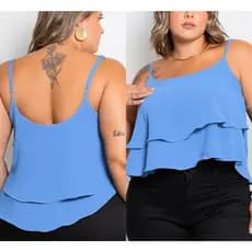 BLUSA FEMININA PLUS SIZE 2 BABADOS TECIDO DUNA