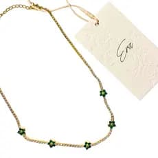 Colar Dourado Aço Cirurgico Detalhes Zirconia Biju Premium