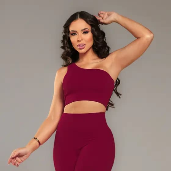 Top Assimétrico Queen Vinho Feminino Fitness Academia
