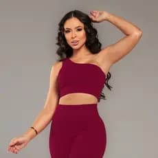 Top Assimétrico Queen Vinho Feminino Fitness Academia