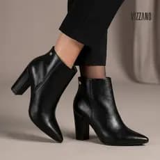 Bota Feminina Vizzano Cano Curto Salto Grosso Elegante Inverno Confortável 3105.100