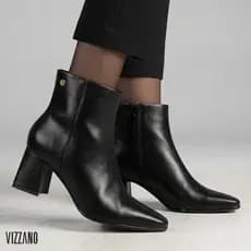 Bota Feminina Vizzano Cano Curto Salto Bloco 7 cm Zíper Lateral Elegante Confortável 3109.100