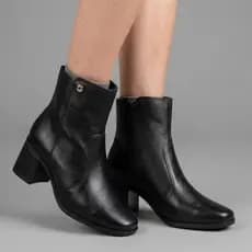 Bota Feminina Bebecê Couro Legítimo Cano Curto Salto Grosso Elegante Inverno Fashion T6212-101