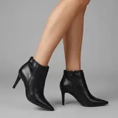 Bota Feminina Vizzano Cano Curto Salto Fino 9 cm Bico Fino Zíper Lateral Elegante Social 3112.100