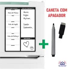 Imã de Geladeira com Manta Magnética e Caneta que Apaga e Escreve