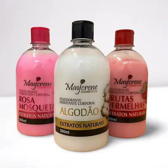 Kit 3 Desodorante Hidratante Corporal 500ml - Rosa Mosqueta, Frutas Vermelhas, Algodão