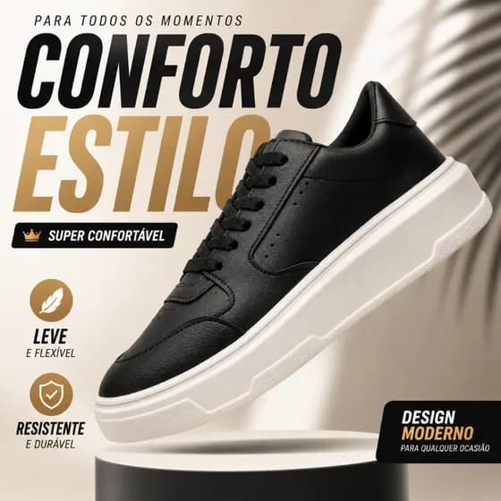 Tênis Masculino Casual Plataforma Confortável Estiloso Moderno Leve Dia a Dia