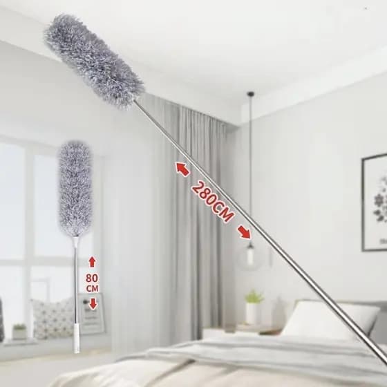 Espanador de Pó Para Limpeza em Microfibra Com Cabo Extensor e Retrátil Lavável 2,8m Escova De Limpeza De Poeira