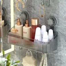 1 Prateleira De Sucção De Luxo Para Banheiro, Rack De Armazenamento Montado Na Parede, Cesta De Armazenamento De Escova De Dentes E Pasta De Dente Para Lavar As Mãos E Gargarejar