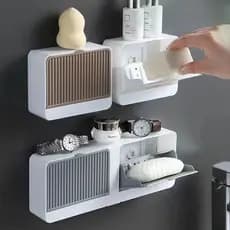 Saboneteira De Parede Com Tampa Flip Recipiente Armazenamento Banheiro Escorredor Duplo Top