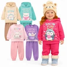 Kit Sortido 2 ou 4 Peças Moletom Infantil Menina Inverno Flanelado Quentinho Conjunto de Inverno Bebê Menina Peluciado