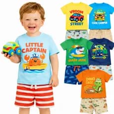 Kit Sortido 2 ou 4 Peças de Roupas Infantil Menino Verão Conjunto de Bebê Masculino Verão Manga Curta e Shorts Sortidos