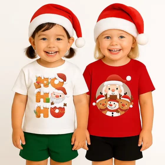 Kit 2 Conjuntos de Natal Menina Infantil - Conjunto de Papai Noel Feminino -Camisa Vermelha e Branca de Natal Infantil
