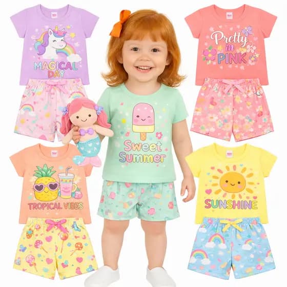 Kit Sortido 2 ou 4 Peças de Roupas Infantil Menina Verão - Moda Infantil Menina - Promoção Conjuntos Sortidos de Menina