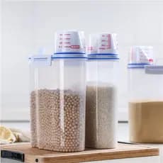 Pote Hermético Copo Medidor Bico Dosador Ração Sabão em Pó Mantimentos Lavanderia Alimentos Plástico