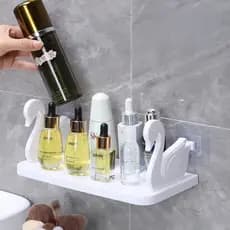 KIT 2 Suporte Prateleira Organizador Porta Shampoo Adesivo Plástico Para Cozinhas E Banheiros Forma Cisne