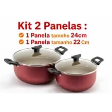 Jogo Kit 2 Panelas Caçarolas 24 Cm 22 Cm Antiaderente Grande tampa de vidro Reforçada