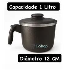 Leiteira Fervedor Com Tampa N12 Em Alumínio Caneca Capacidade 1,L Preta e Polida