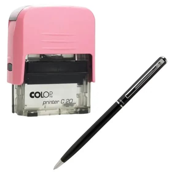 Kit Carimbo Automático Colop + Caneta Crown Estereográfica