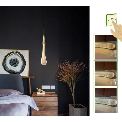 Pendente Moderno Led Cristal Mini Gota Dourado p/a quarto cabeceira consultorio Luz 3/1 Linha Premium