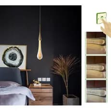 Pendente Moderno Led Cristal Mini Gota Dourado p/a quarto cabeceira consultorio Luz 3/1 Linha Premium