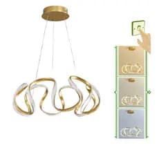 Luminária Lustre Pendente Moderno Dourado Led Ondulado 3 Cores