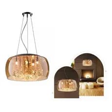 Lustre Pendente Moderno De Luxo Soho Prata Tranp/ambar Cristal