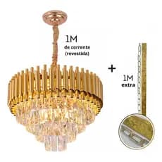 Lustre Pendente Moderno De Luxo Dourado Redondo Cristal