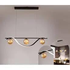 Lustre Pendente Moderno Preto Espiral Com Globos Em Fio De Fada Led - 3 Cores