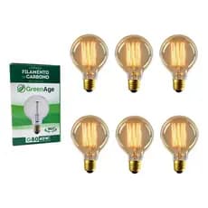 Kit 6 Lâmpadas Filamento De Carbono 40w 110v E27 Retrô G80 Vintage