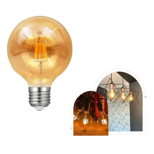 Lâmpada Filamento Led Âmbar 6w G80 Retrô Decorativa Vintage Branco Quente