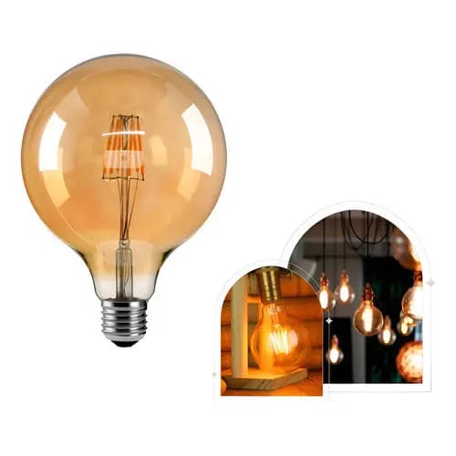 Lâmpada Filamento Led 8w G125 Âmbar E27 Retrô Vintage Decorativa Branco Quente