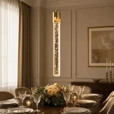 Pendente Moderno Led Tubo Cristal Bolhas Dourado Cabo 2m Linha Premium  3 Cores