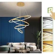 Lustre Pendente Moderno 4 Aneis Dourado 90w - 3 Cores