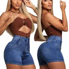 Short jeans feminino com brilho strass short feminino colorido preto e branco com Laycra elastano short blogueira