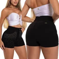 short feminino colorido preto e branco com brilho short jeans feminino com strass e elastano Laycra short blogueira