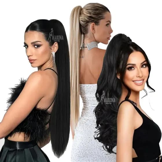 Aplique Rabo De Cavalo Cabelo Liso ou Ondulado  Fibra Orgânica Idêntico Ao cabelo  Humano