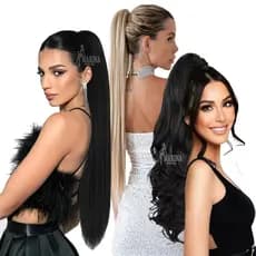 Aplique Rabo De Cavalo Cabelo Liso ou Ondulado  Fibra Orgânica Idêntico Ao cabelo  Humano