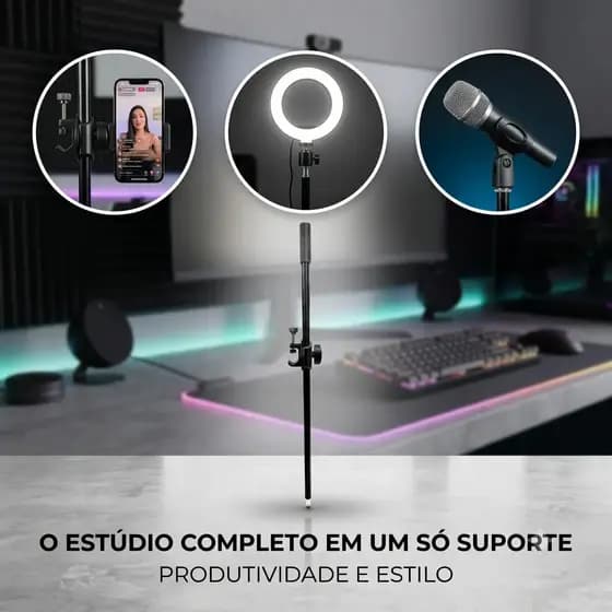 Pedestal Tripé Ring Light Microfone Para Live Ajustável Alto Podcast Live Shop Alto