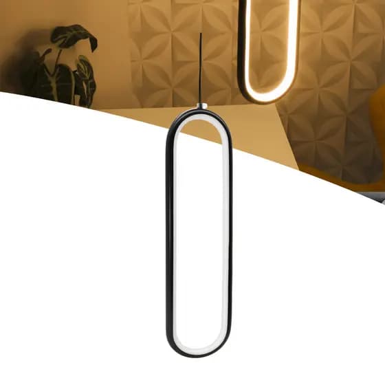Luminária Pendente Anel Oval Preto Teto Lustre Slim Led Branco Quente Bivolt Pd50