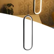 Luminária Pendente Anel Oval Preto Teto Lustre Slim Led Branco Quente Bivolt Pd50