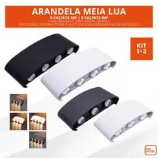 Arandela Meia Lua Preto ou Branco Led 6w 6 Fachos ou 8w 8 Fachos Ip66 Branco Quente 3000k Bivolt